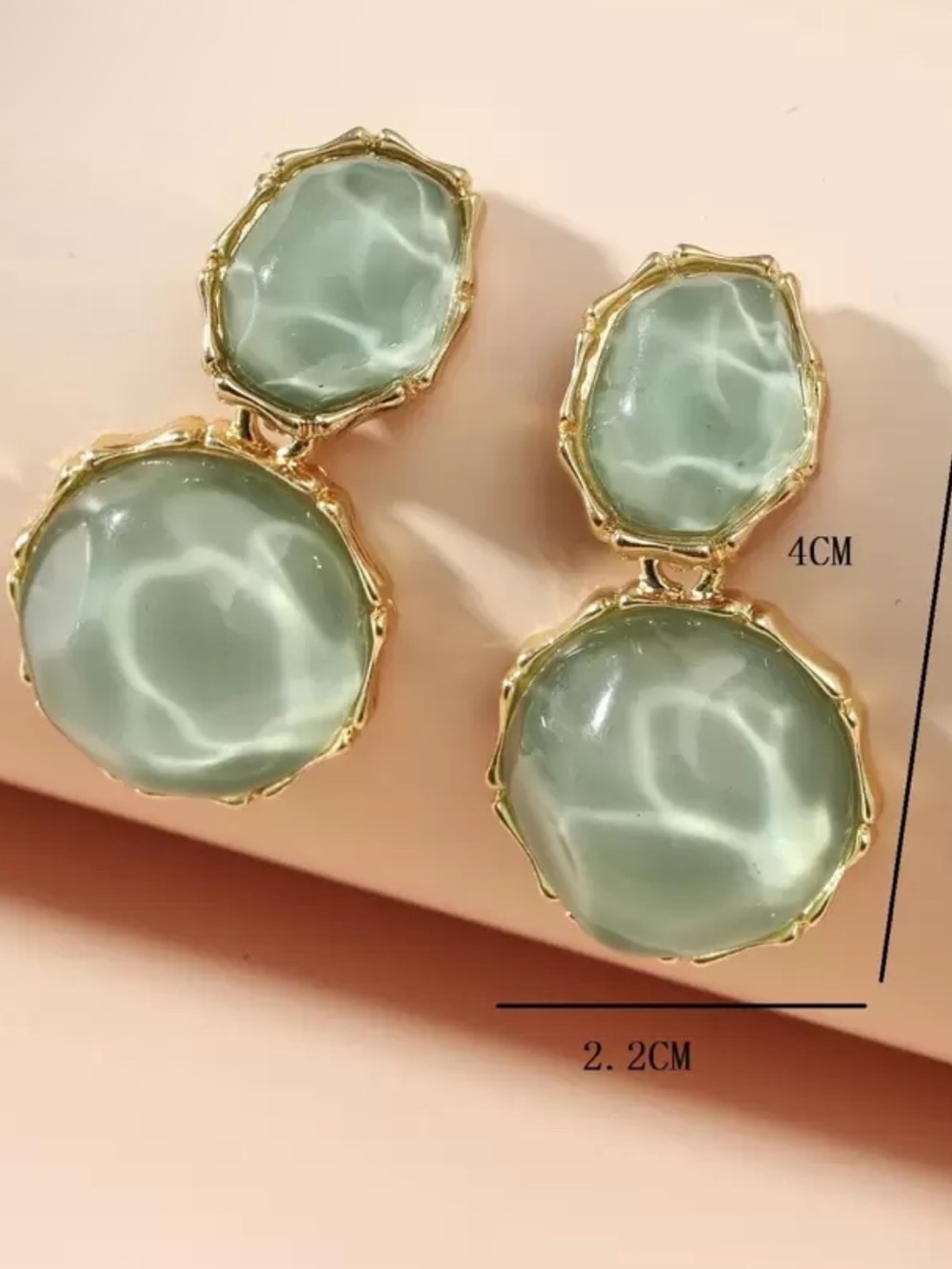 Green Double-Drop Pierced Earrings with Gold Tone Trim
